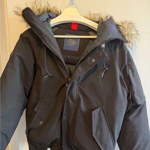 Polo by Ralph Lauren Black Fur-Trimmed Hooded Puffer Jacket